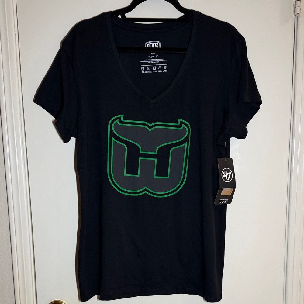 Hartford Whalers 47 Brand Women’s V-Neck T-Shirt 100% Cotton NWT